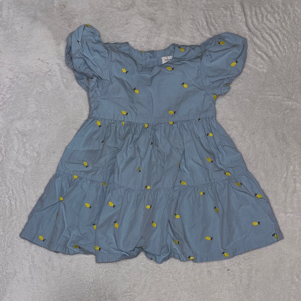 rise little earthling Blue 12-18 month Kids Dress with Lemon Print